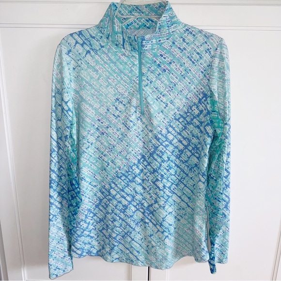 Ibkul Long Sleeve Mock 1/2 Zip Liz Jade/Lavender Print SPF 50 Sz XS - Picture 11 of 11